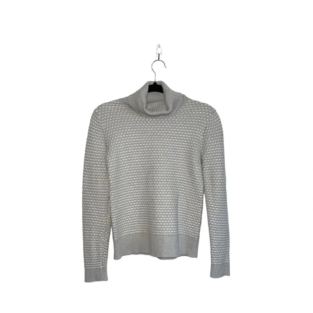 J. Crew Factory Turtleneck Sweater Beige Gray & White Tight Knit Xsmall Women’s